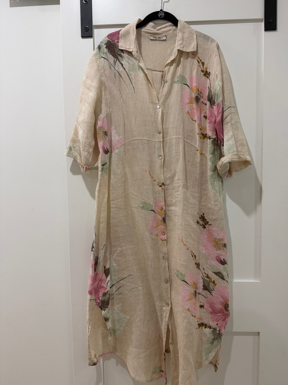 Italian linen Floral Button-Front Kaftan Dress